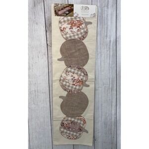 Shabby Chic Table Runner 14x48 Cream Tan Pumpkin Floral Gingham Applique Autumn